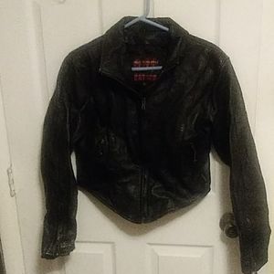 Short, heavy leather women's jacket